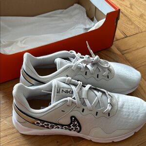 Nike Women's Athletic Shoes - White with Black and Leopard Print